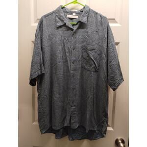 Vintage Geoffrey Beene Mens XL Blue Geometric Print Short Sleeve Button Up Shirt